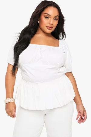 Boohoo Blusa Plus De Algodón Con Mangas Abullonadas