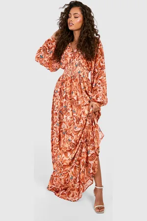 Boohoo Vestido Maxi De Manga Larga Con Estampado Cachemira