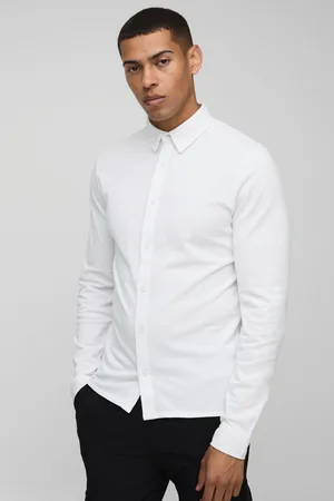 Boohoo Camisa Ajustada De Tela Jersey Y Piqué Con Botones Y Cuello