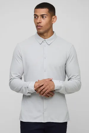 Boohoo Camisa Ajustada De Tela Jersey Y Piqué Con Botones Y Cuello
