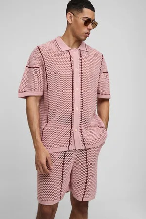 Boohoo Conjunto De Camisa Regular De Punto Calado Con Botones Y Rayas
