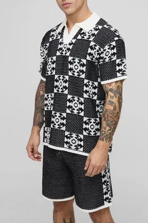 Boohoo Conjunto De Pantalón Corto Y Polo Recto De Punto Jacquard Con Solapas