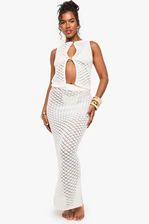 Boohoo Conjunto Coordinado De Falda Maxi Y Top De Croché Con Volante Y Botones En La Espalda