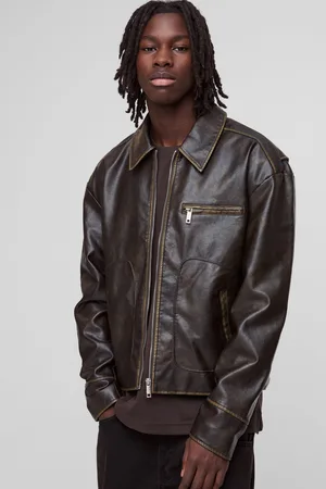 Boohoo Chaqueta Motera Ajustada Desteñida De Cuero Sintético Color Caqui