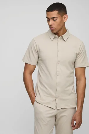 Boohoo Camisa Ajustada De Tela Jersey Y Piqué Con Botones Y Cuello