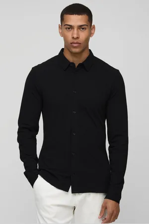 Boohoo Camisa Ajustada De Tela Jersey Y Piqué Con Botones Y Cuello