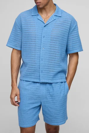 Boohoo Conjunto Oversize De Pantalón Corto Y Camisa Recta Texturizada Abierta Con Solapas