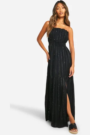 Boohoo Vestido Maxi De Rayas Con Lentejuelas Y Abertura