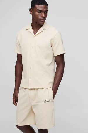Boohoo Conjunto Man Regular De Pantalón Corto Y Camisa Con Solapas Y Estampado Popcorn