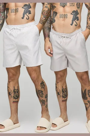 Boohoo Pack De 2 Bañadores De Largo Medio Con Rayas Pequeñas Y Liso