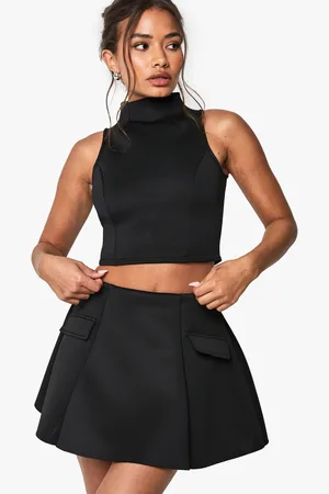 Boohoo Falda Acampanada De Scuba Con Bolsillo