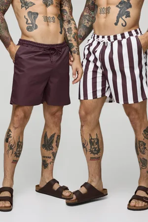 Boohoo Pack De 2 Bañadores De Largo Medio Lisos Con Rayas Anchas