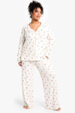 Boohoo Pijama Plus De Pantalón Largo Y Manga Larga Con Estampado Color Café