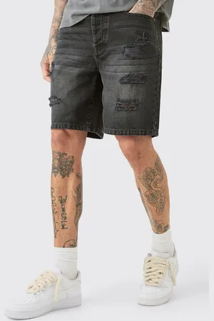 Boohoo Pantalones Cortos Tall Vaqueros Desgastados Ajustados En Desteñido