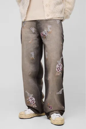 Boohoo Vaqueros Holgados Sin Tratar Con Bordado De Flores