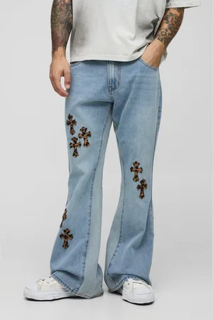 Boohoo Vaqueros Holgados De Campana Con Apliques De Leopardo Y Refuerzos Cruzados