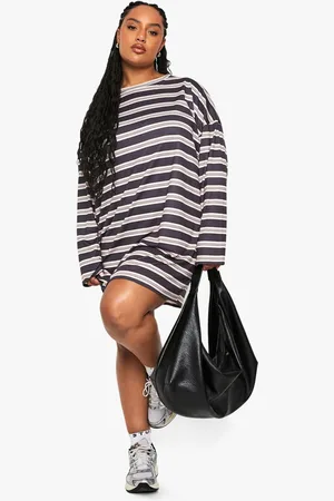 Boohoo Vestido Camisero Plus Oversize Con Rayas
