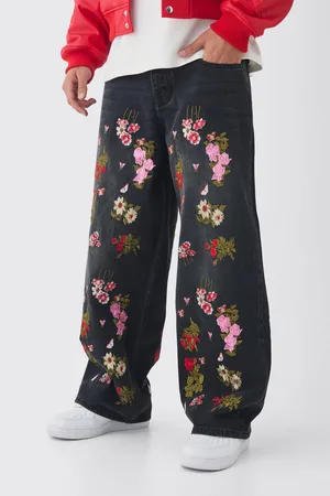 Boohoo Vaqueros Holgados Sin Tratar Con Bordado De Flores