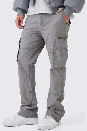 Boohoo Pantalón Cargo Ajustado De Campana Con Lavado De Ácido, Refuerzos Y Cremallera