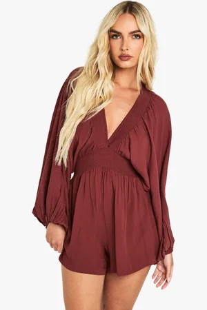 Boohoo Mono Corto Escotado De Manga Larga Y Estopilla