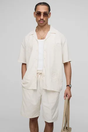 Boohoo Conjunto Oversize De Camisa De Organdí Con Apliques Y Pantalón Corto Holgado De Mezcla De Lino