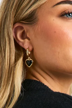 Boohoo Pendientes De Aro Con Corazón Esmaltado Negro