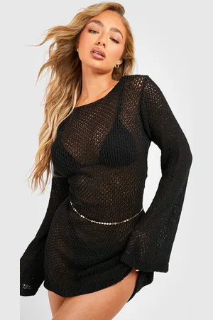 Boohoo Vestido Mini Para La Playa De Croché Y Punto Con Mangas Acampanadas