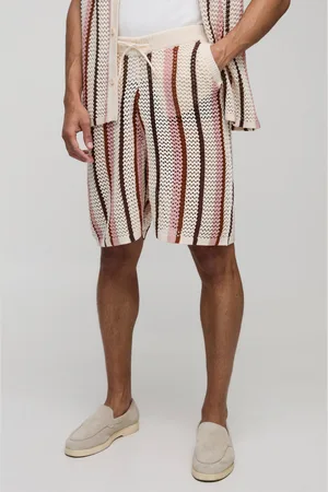 Boohoo Pantalón Corto Holgado De Punto Calado Con Rayas Y Largo Medio