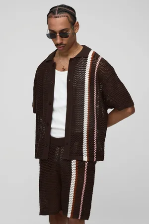 Boohoo Conjunto De Camisa Recta De Punto Calado Con Colores En Bloque Y Rayas