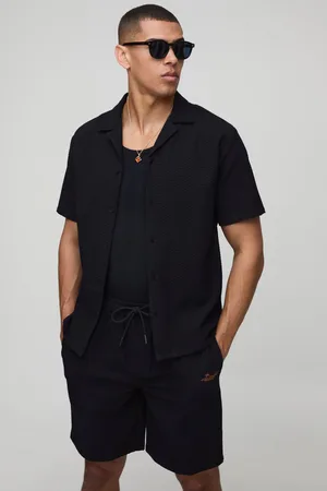 Boohoo Conjunto Man Regular De Pantalón Corto Y Camisa Con Solapas Y Estampado Popcorn