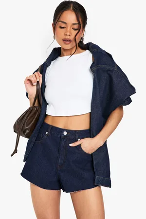 Boohoo Pantalón Corto Vaquero Con Bajo Sin Acabar