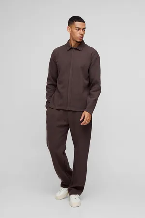 Boohoo Conjunto Oversize De Pantalón Deportivo Recto Y Camisa De Tela Jersey Y Canalé En Dos Tonos Con Cremallera