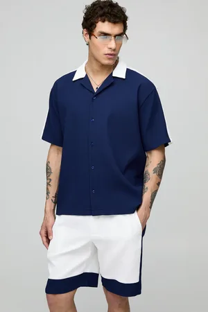 Boohoo Conjunto Oversize De Pantalón Corto Y Camisa Plisada De Manga Corta Con Paneles