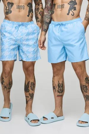 Boohoo Pack De 2 Bañadores De Largo Medio Lisos Con Estampado De Pata De Gallo