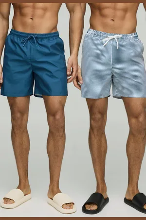 Boohoo Pack De 2 Bañadores De Largo Medio Con Rayas Pequeñas Y Liso