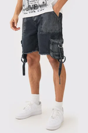 Boohoo Pantalón Corto Vaquero Holgado Sin Tratar Con Bolsillos Cargo En Desteñido