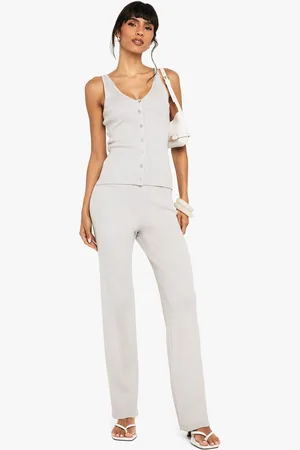Boohoo Pantalón De Pernera Ancha Y Chaleco De Punto