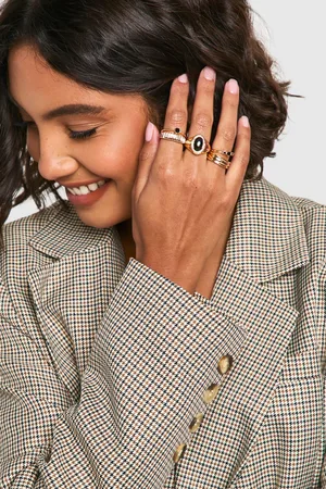 Boohoo Pack De 5 Anillos Con Piedra Negra