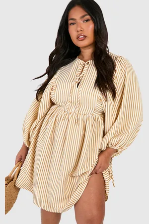 Boohoo Vestido Plus Holgado Texturizado De Rayas Con Mangas De Globo