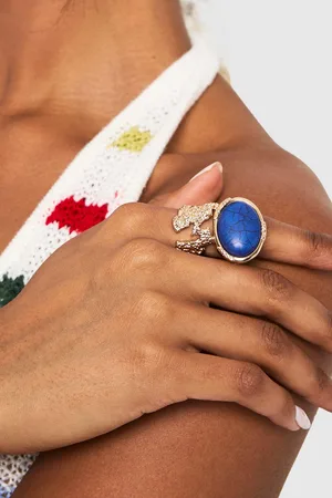 Boohoo Anillo Dorado Martillado Con Gema