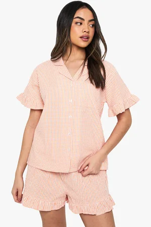 Boohoo Pijama De Pantalón Corto Y Camisa Con Volante De Cuadros Vichy