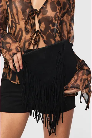 Boohoo Bolso Cruzado De Velvetón Con Flecos