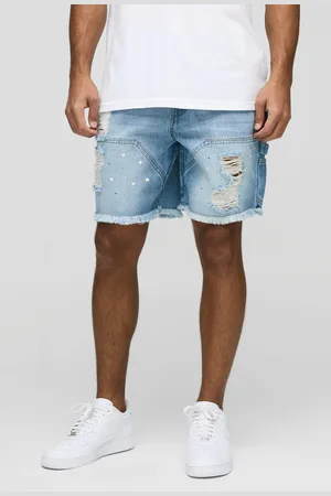 Boohoo Pantalón Corto Vaquero Holgado Estilo Carpintero Roto Con Salpicadura De Pintura