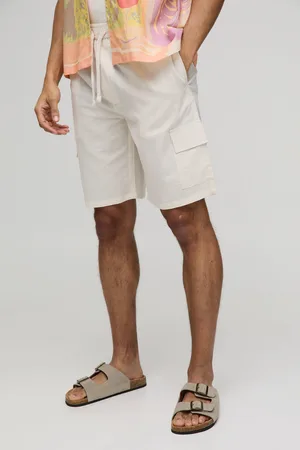 Boohoo Pantalón Corto Cargo Holgado De Largo Medio Con Cintura Elástica Y Mezcla De Lino