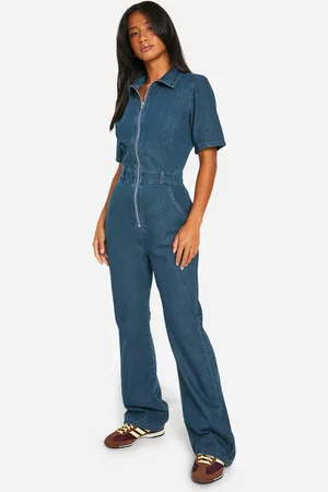 Boohoo Mono Petite Vaquero Con Cremallera