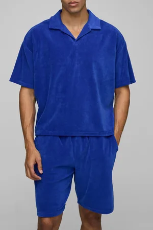 Boohoo Conjunto Oversize Recto De Terciopelo Con Pantalón Corto Y Polo De Manga Corta Con Solapas