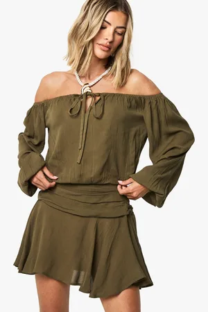 Boohoo Top Para La Playa De Estopilla Con Escote Bardot