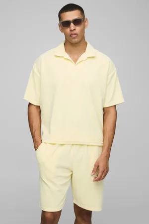 Boohoo Conjunto Oversize Recto De Terciopelo Con Pantalón Corto Y Polo De Manga Corta Con Solapas