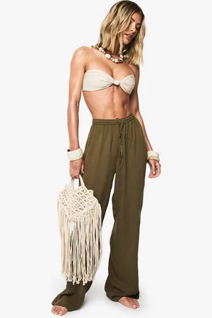 Boohoo Pantalón Para La Playa De Pernera Ancha Fruncido Con Cuentas