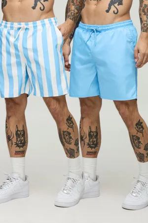 Boohoo Pack De 2 Bañadores De Largo Medio Lisos Con Rayas Anchas